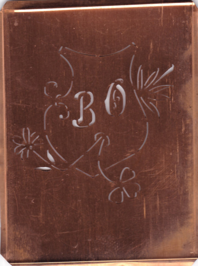 BO - Seltene Stickvorlage - Uralte Wäscheschablone mit Wappen - Medaillon