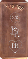 BR - Hübsche alte Kupfer Schablone mit 3 Monogramm-Ausführungen