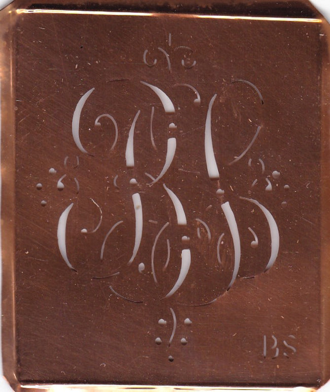 BS - Antiquität aus Kupferblech zum Sticken von Monogrammen und mehr