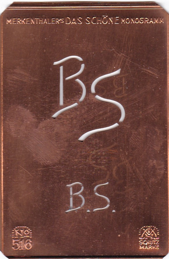 BS - Alte sachlich designte Monogrammschablone zum Sticken