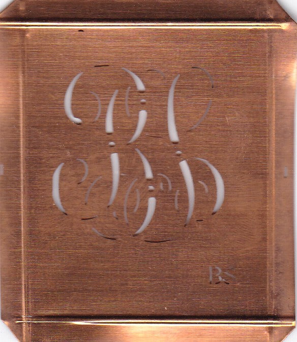 BS - Hübsche alte Kupfer Schablone mit 3 Monogramm-Ausführungen