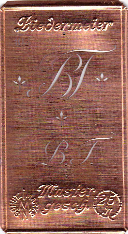 www.knopfparadies.de - BT - Alte Stickschablone mit 2 zarten Monogrammen