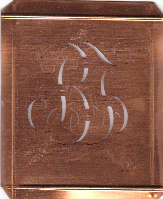 BT - Hübsche alte Kupfer Schablone mit 3 Monogramm-Ausführungen