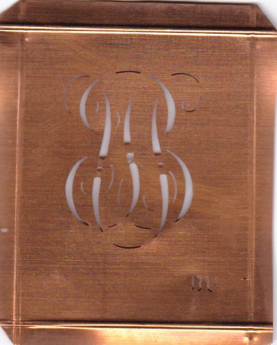 BU - Hübsche alte Kupfer Schablone mit 3 Monogramm-Ausführungen
