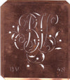 BV - Alte Schablone aus Kupferblech mit klassischem verschlungenem Monogramm 