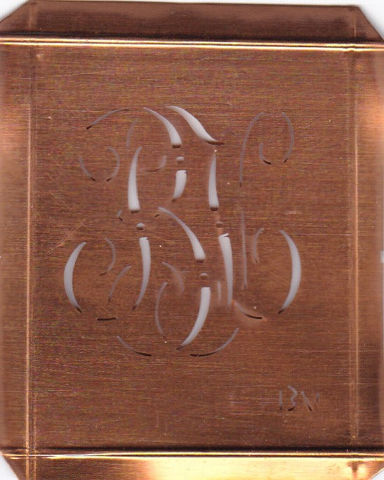 BV - Hübsche alte Kupfer Schablone mit 3 Monogramm-Ausführungen