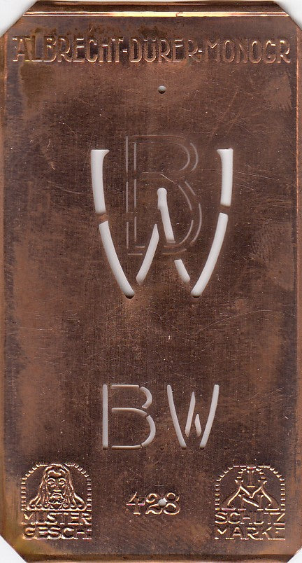BW - Kleine Monogramm-Schablone in Jugendstil-Schrift