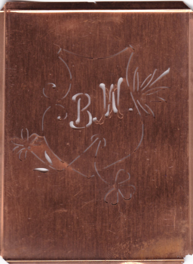 BW - Seltene Stickvorlage - Uralte Wäscheschablone mit Wappen - Medaillon