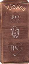 BW - Hübsche alte Kupfer Schablone mit 3 Monogramm-Ausführungen