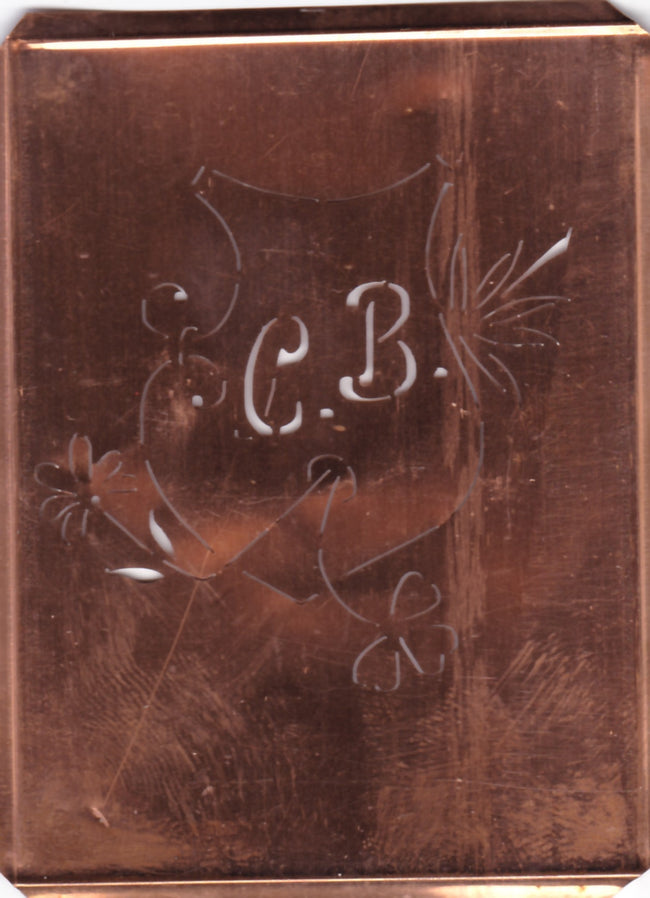 CB - Seltene Stickvorlage - Uralte Wäscheschablone mit Wappen - Medaillon