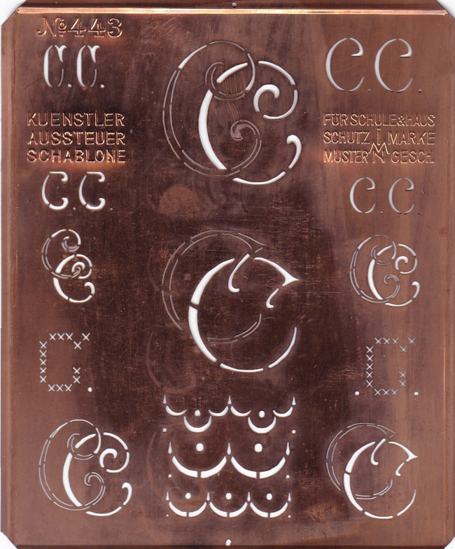 CC - Uralte Monogrammschablone aus Kupferblech