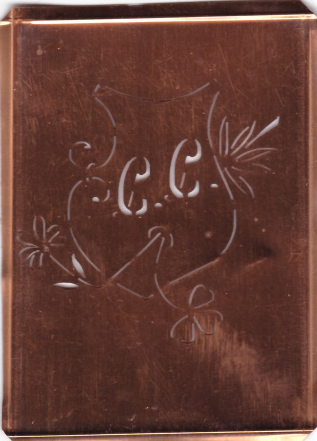 CC - Seltene Stickvorlage - Uralte Wäscheschablone mit Wappen - Medaillon