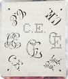 CE - Alte Monogrammschablone aus Zink-Blech mit 8 Variationen