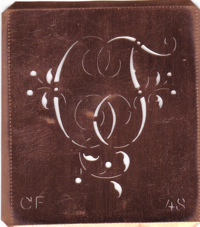 CF - Alte Schablone aus Kupferblech mit klassischem verschlungenem Monogramm 