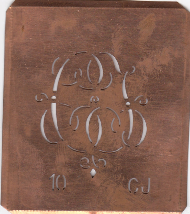 CJ - Alte Monogrammschablone aus Kupfer