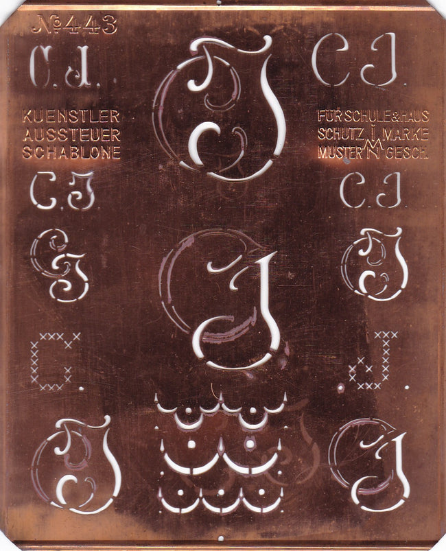 CJ - Uralte Monogrammschablone aus Kupferblech