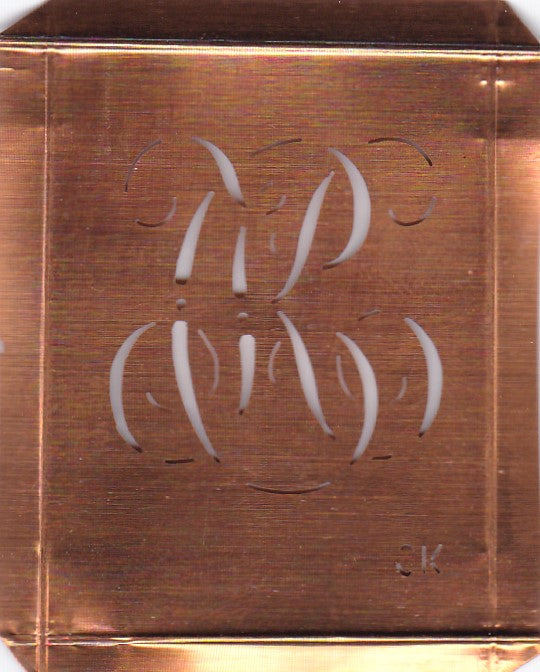 CK - Hübsche alte Kupfer Schablone mit 3 Monogramm-Ausführungen