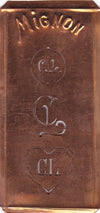 CL - Hübsche alte Kupfer Schablone mit 3 Monogramm-Ausführungen