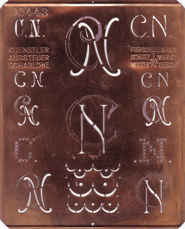 CN - Uralte Monogrammschablone aus Kupferblech