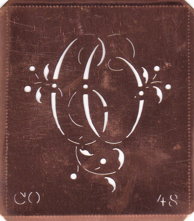 CO - Alte Schablone aus Kupferblech mit klassischem verschlungenem Monogramm 
