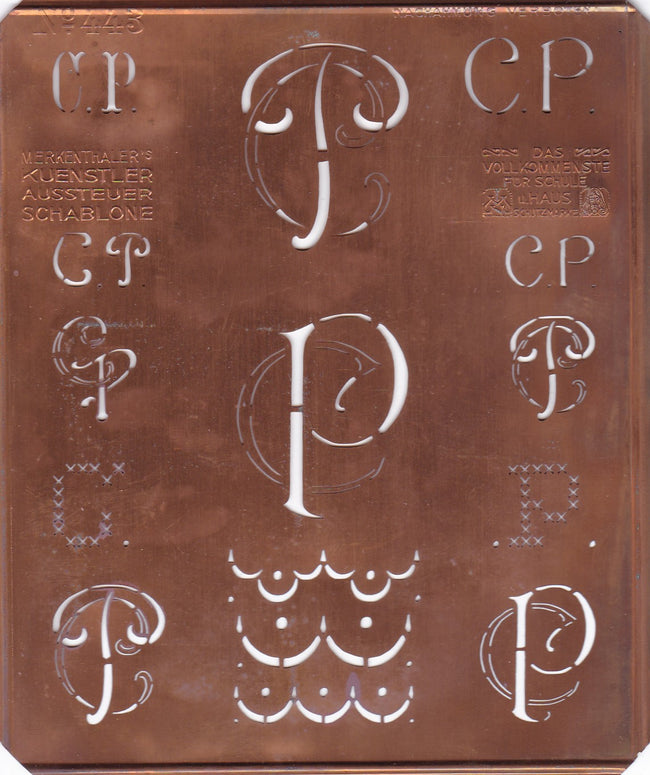 CP - Uralte Monogrammschablone aus Kupferblech