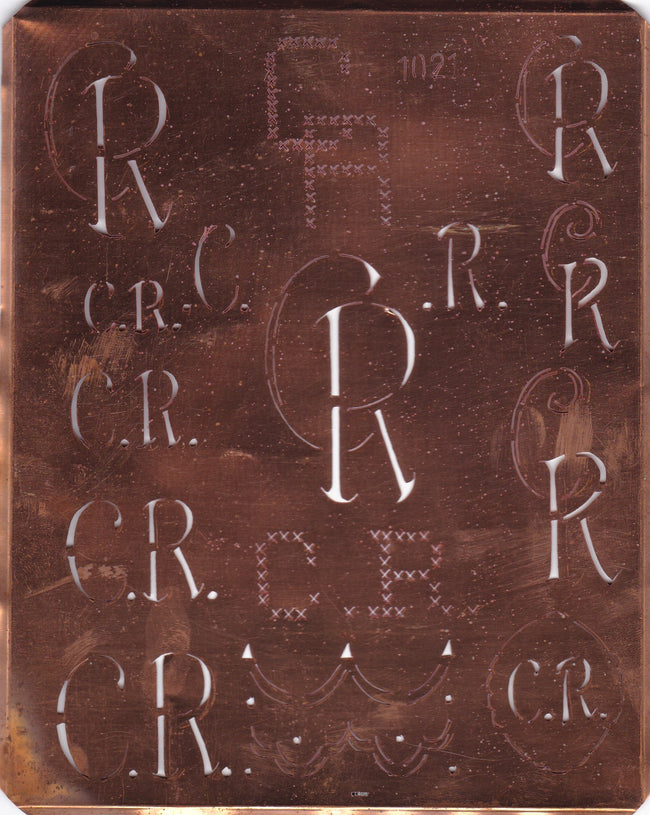 CR - Große attraktive Kupferschablone mit vielen Monogrammen