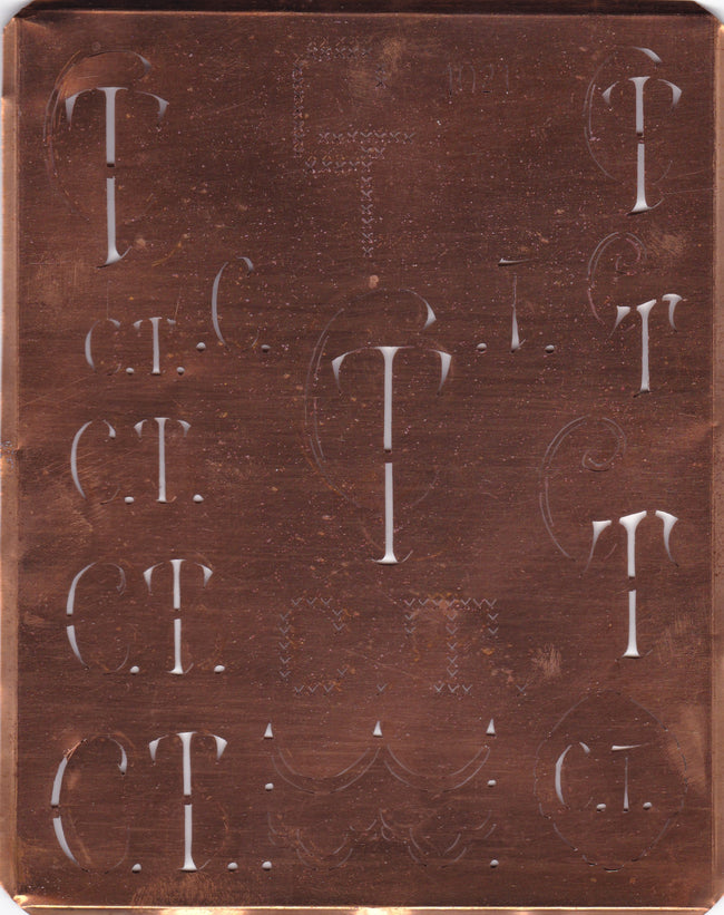 CT - Große attraktive Kupferschablone mit vielen Monogrammen