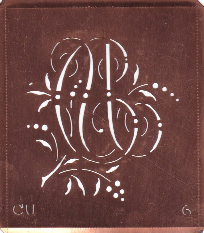 CU - Interessante Monogrammschablone aus Kupferblech