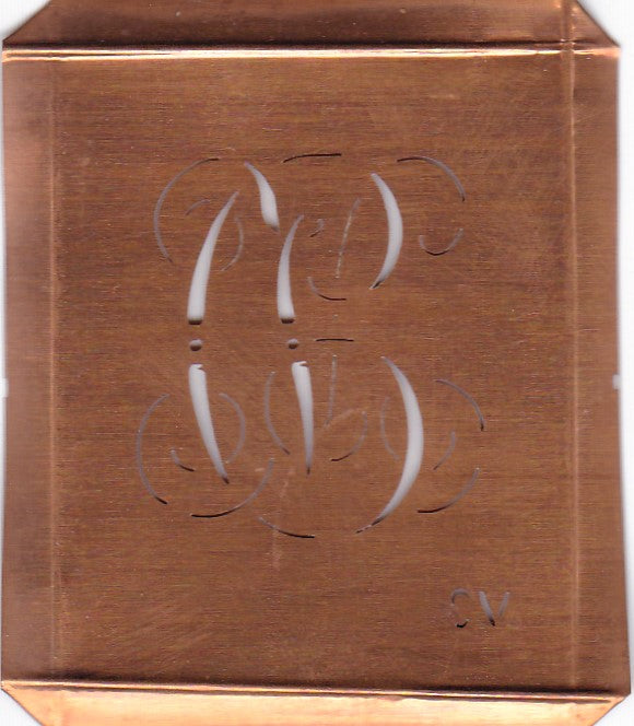 CV - Hübsche alte Kupfer Schablone mit 3 Monogramm-Ausführungen
