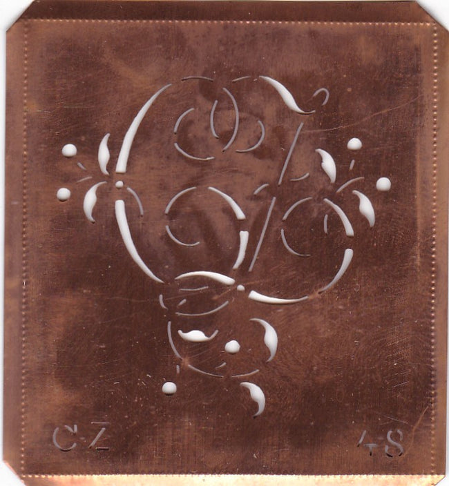 CZ - Alte Schablone aus Kupferblech mit klassischem verschlungenem Monogramm 