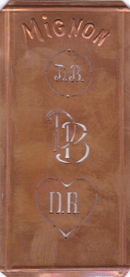 DB - Hübsche alte Kupfer Schablone mit 3 Monogramm-Ausführungen