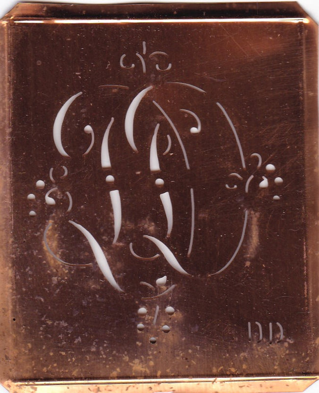 DD - Antiquität aus Kupferblech zum Sticken von Monogrammen und mehr