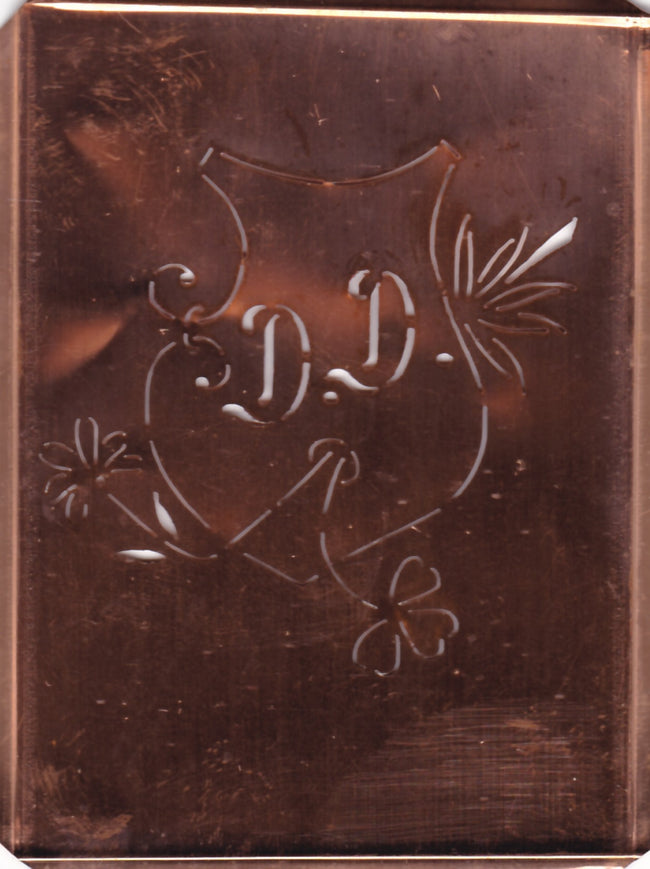 DD - Seltene Stickvorlage - Uralte Wäscheschablone mit Wappen - Medaillon