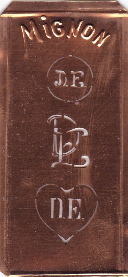 DE - Hübsche alte Kupfer Schablone mit 3 Monogramm-Ausführungen