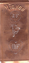 DF - Hübsche alte Kupfer Schablone mit 3 Monogramm-Ausführungen