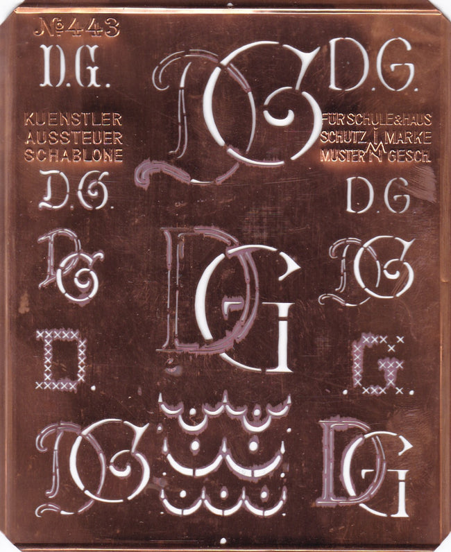 DG - Uralte Monogrammschablone aus Kupferblech