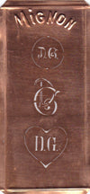 DG - Hübsche alte Kupfer Schablone mit 3 Monogramm-Ausführungen