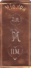 DM - Hübsche alte Kupfer Schablone mit 3 Monogramm-Ausführungen