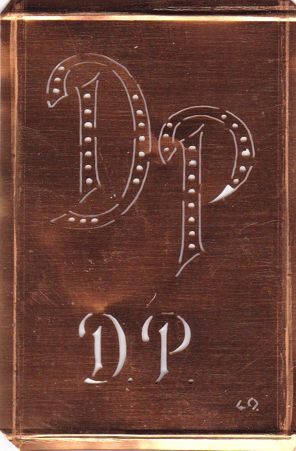 DP - Interessante alte Kupfer-Schablone zum Sticken von Monogrammen