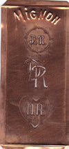 DR - Hübsche alte Kupfer Schablone mit 3 Monogramm-Ausführungen