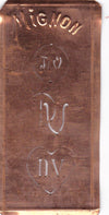 DV - Hübsche alte Kupfer Schablone mit 3 Monogramm-Ausführungen