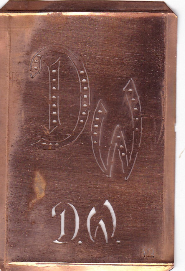 DW - Interessante alte Kupfer-Schablone zum Sticken von Monogrammen