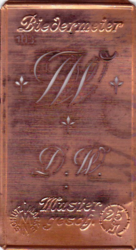 www.knopfparadies.de - DW - Alte Stickschablone mit 2 zarten Monogrammen