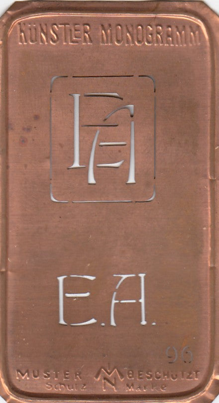 EA - Kleine Monogramm-Schablone in Jugendstil-Schrift