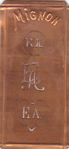 EA - Hübsche alte Kupfer Schablone mit 3 Monogramm-Ausführungen