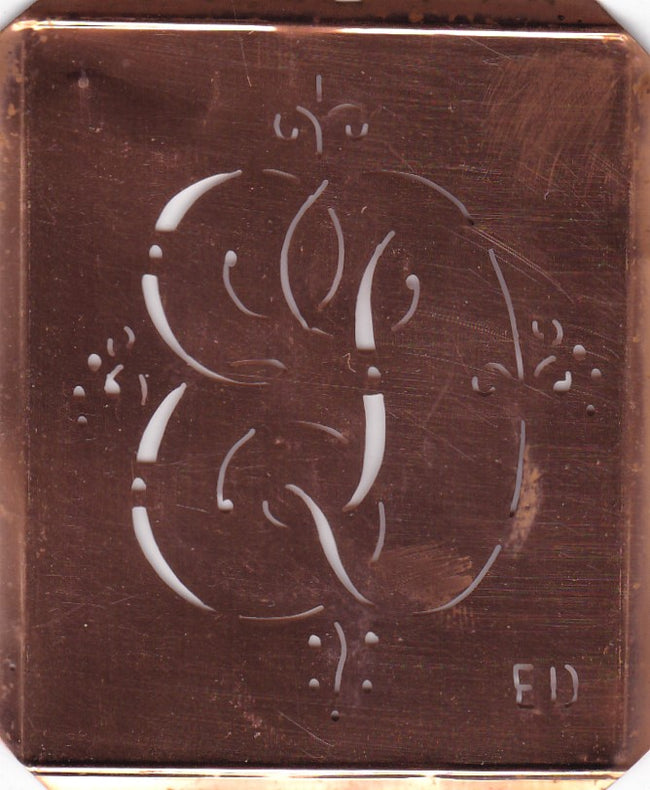 ED - Antiquität aus Kupferblech zum Sticken von Monogrammen und mehr
