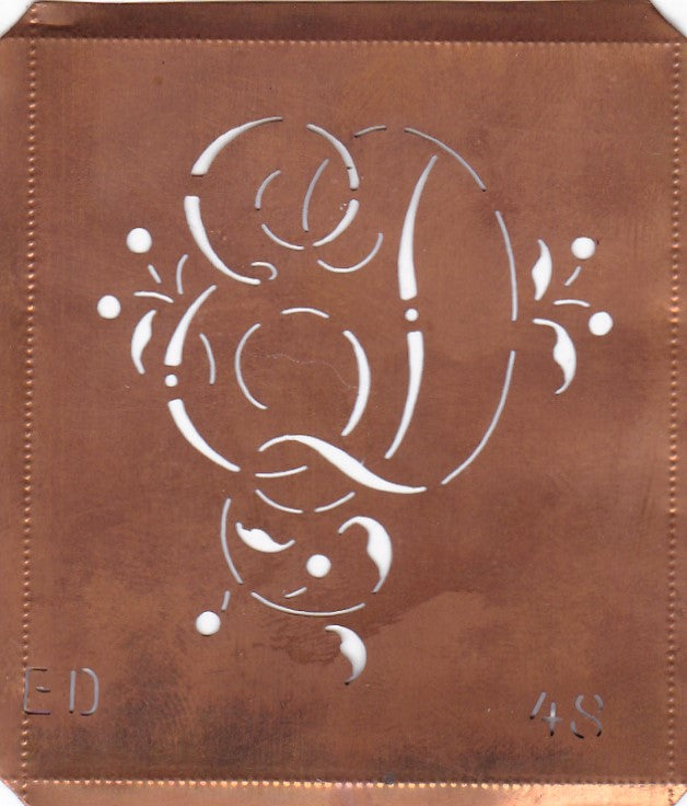 ED - Alte Schablone aus Kupferblech mit klassischem verschlungenem Monogramm 