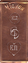 ED - Hübsche alte Kupfer Schablone mit 3 Monogramm-Ausführungen