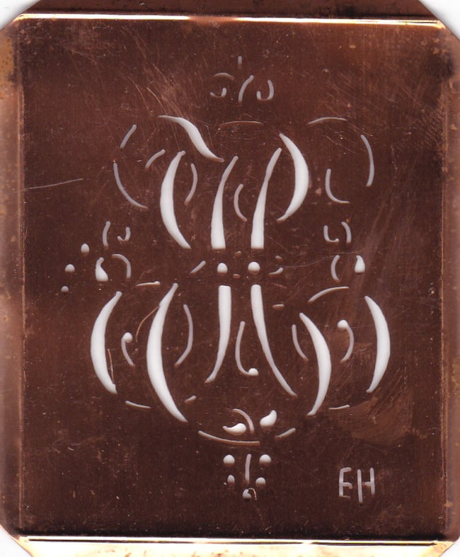 EH - Antiquität aus Kupferblech zum Sticken von Monogrammen und mehr