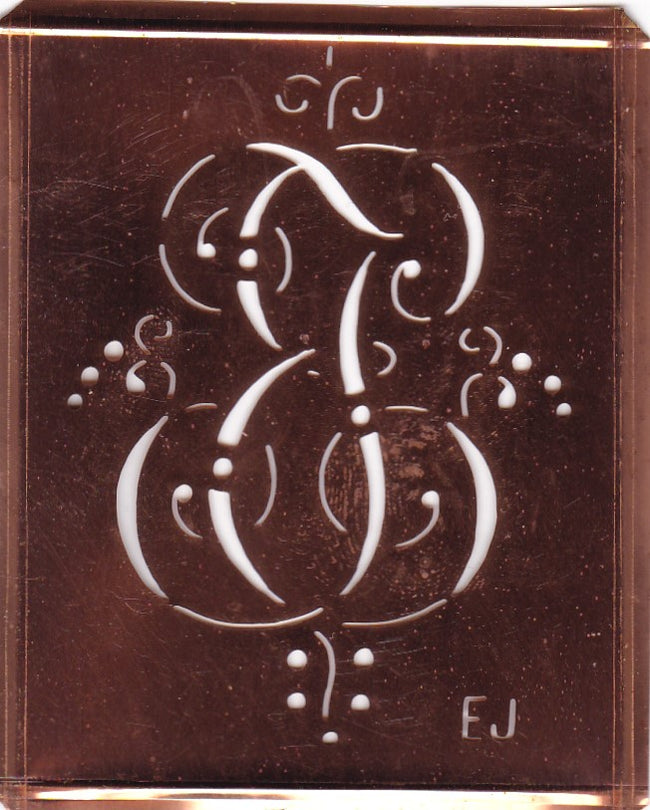 EJ - Alte Monogramm Schablone mit nostalgischen Schnörkeln